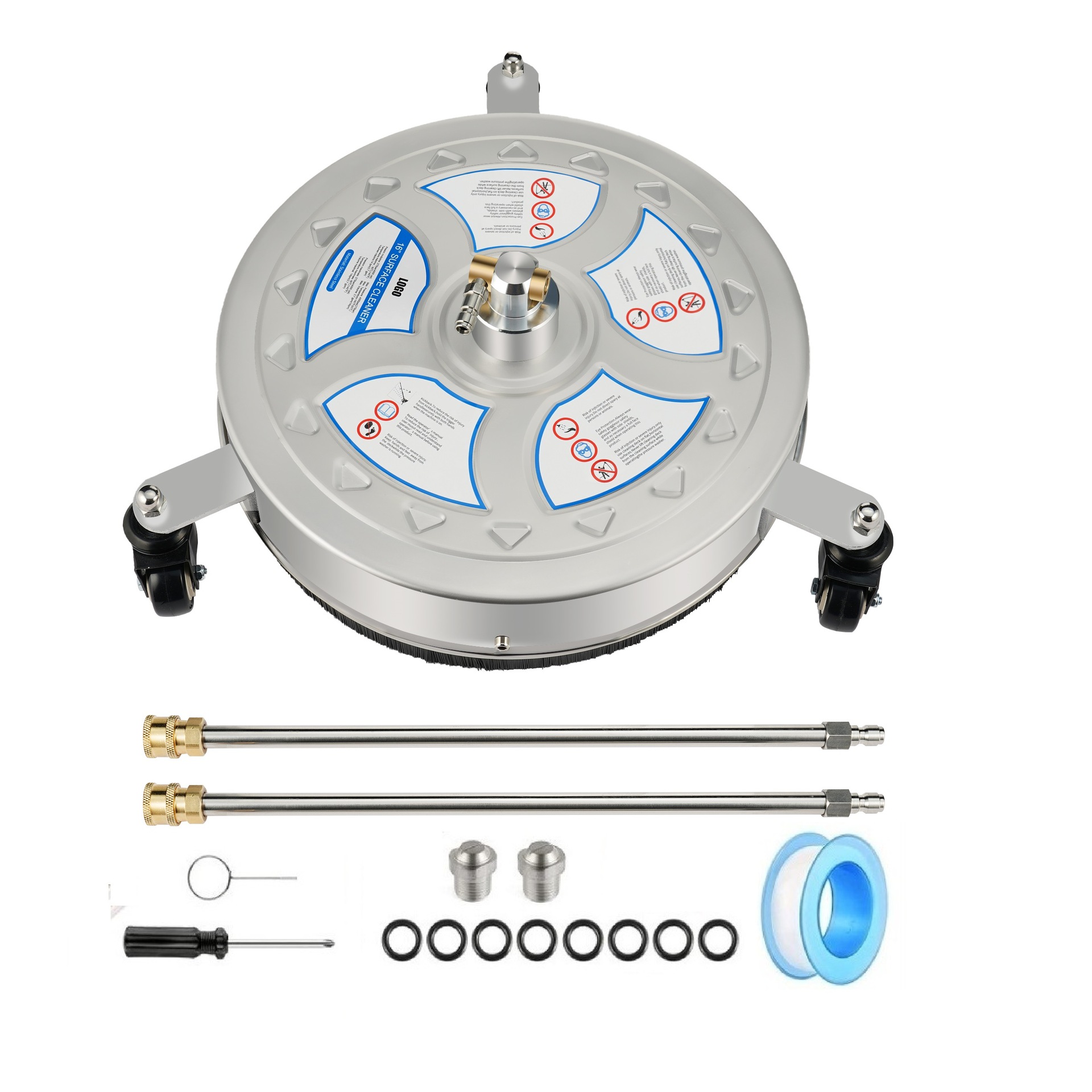 高压清洗机洗车机高压水枪不锈钢洗地圆盘1/4快插16英寸万向轮