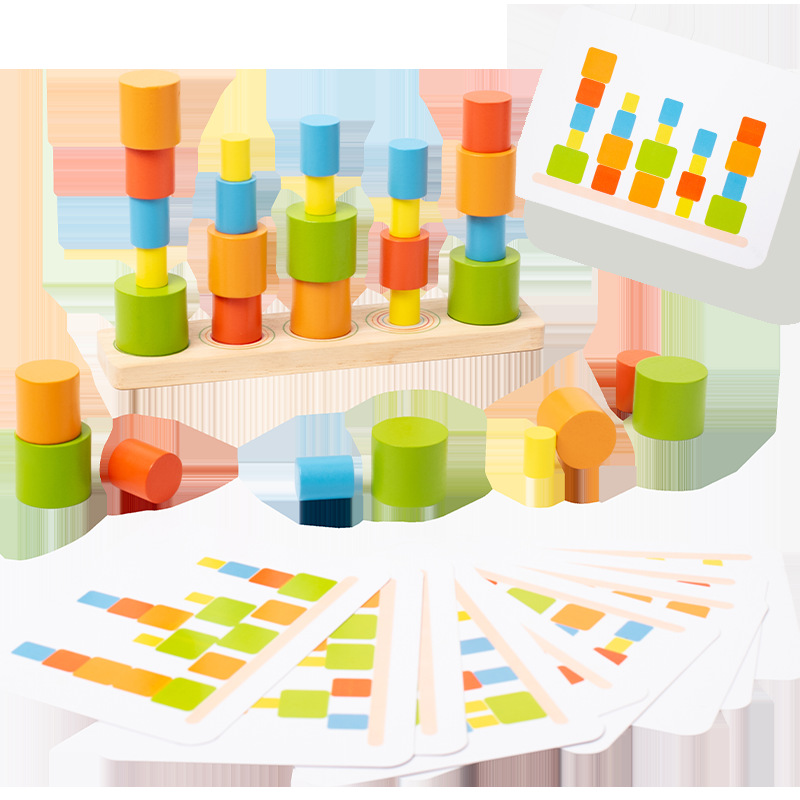 Rompecabezas de madera nuevo juego de cinco columnas con cuentas de columna juguetes para niños granos con cuentas de arco iris de partículas grandes con cuerdas con cuentas