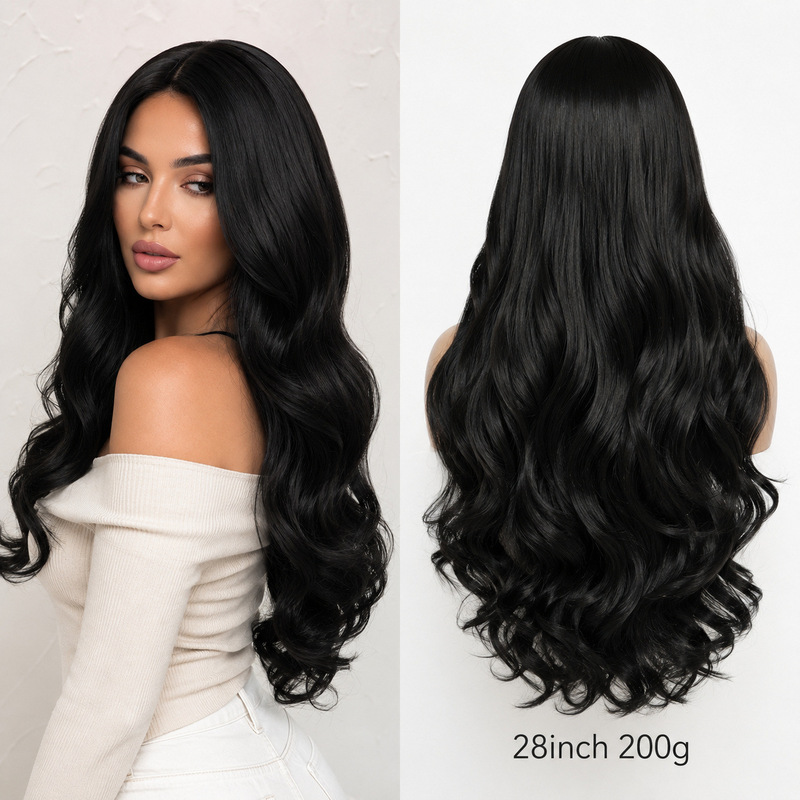 28inch Cross-Border Hit Product: Black Synthetic Wig with Deep Curly Wave Style and Lightweight, Breathable Snap-On Net 28inch Cross-Border Hit Product: Black Synthetic Wig with Deep Curly Wave Style and Lightweight, Breathable Snap-On Net