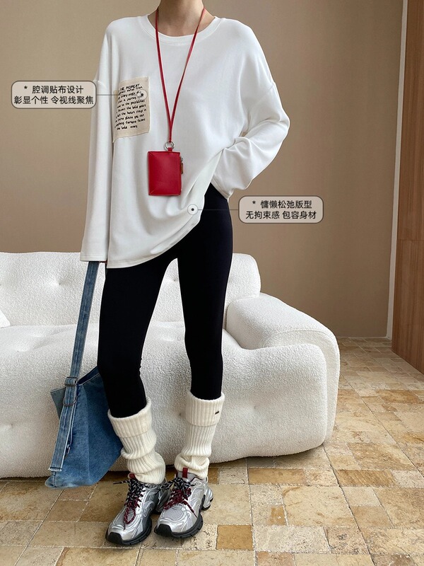 Sinan 初秋の新作ブロガースタイルレタープリントパッチルーズTシャツボトリングシャツSN7682|undefined