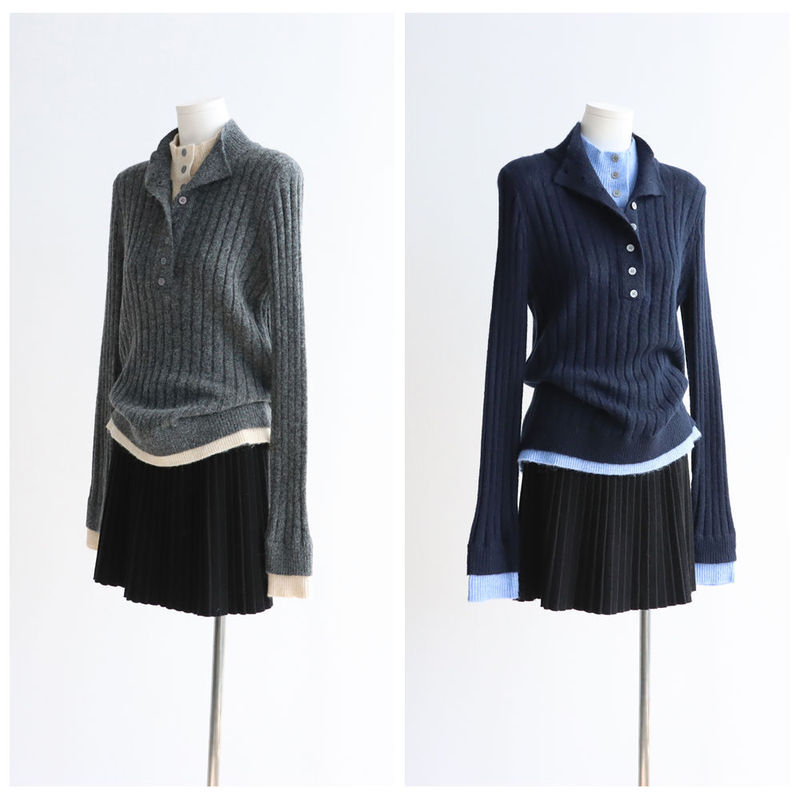 Light Camel Velvet Double-Layer Stand-Up Collar Color-Blocked Knitwear Base Autumn and Winter Pit Texture Long-Sleeved Knitwear Casual and Versatile Inner Wear