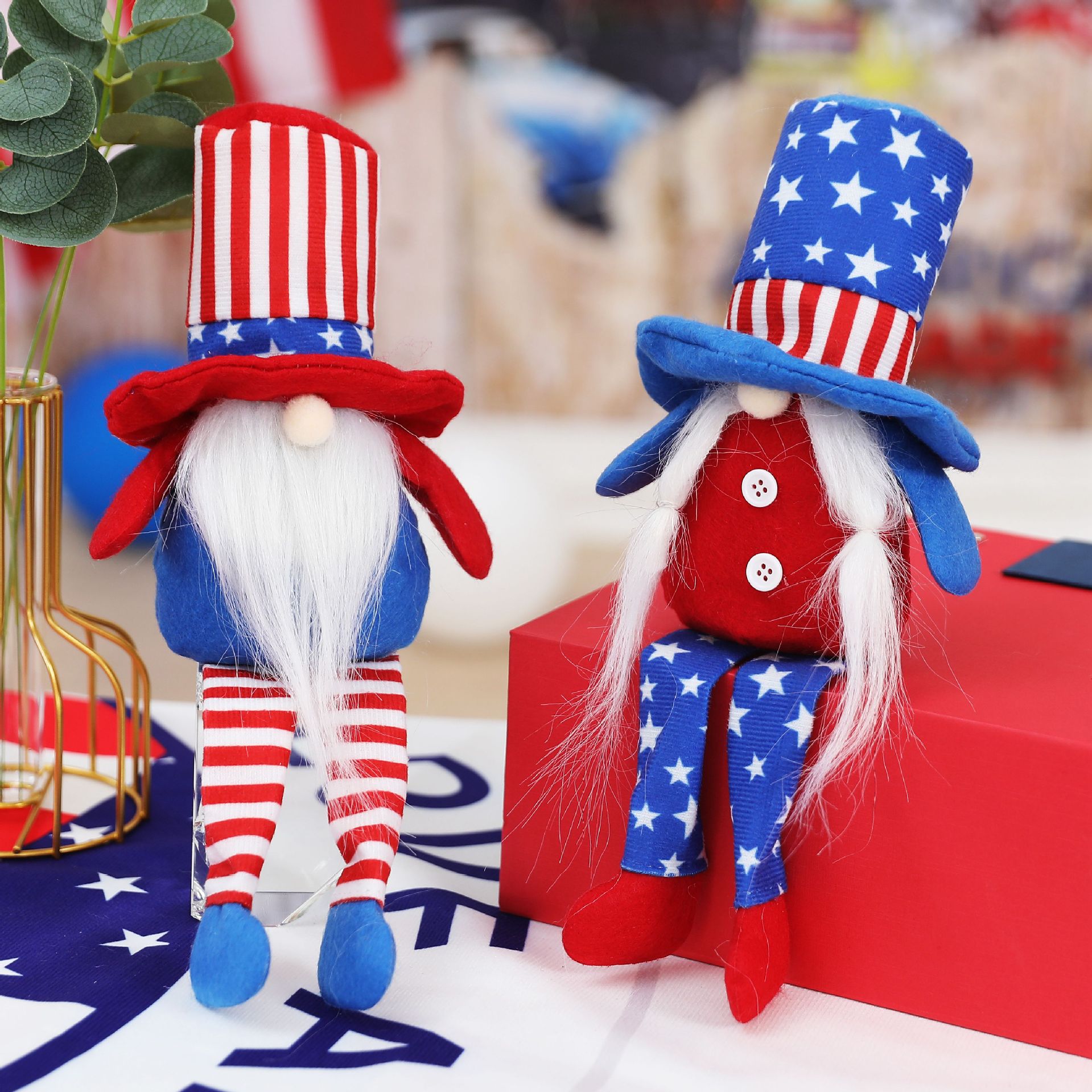 2024 US National Day long-legged faceless doll Independence Day gift plush doll high hat couple sitting ornaments