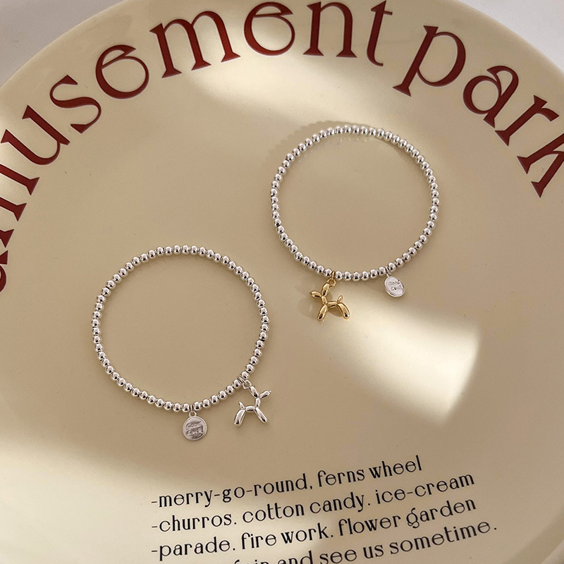 Korean version of S silver bead for women, fashionable and personalized balloon dog round label letter bracelet, hip-hop_voghion.com