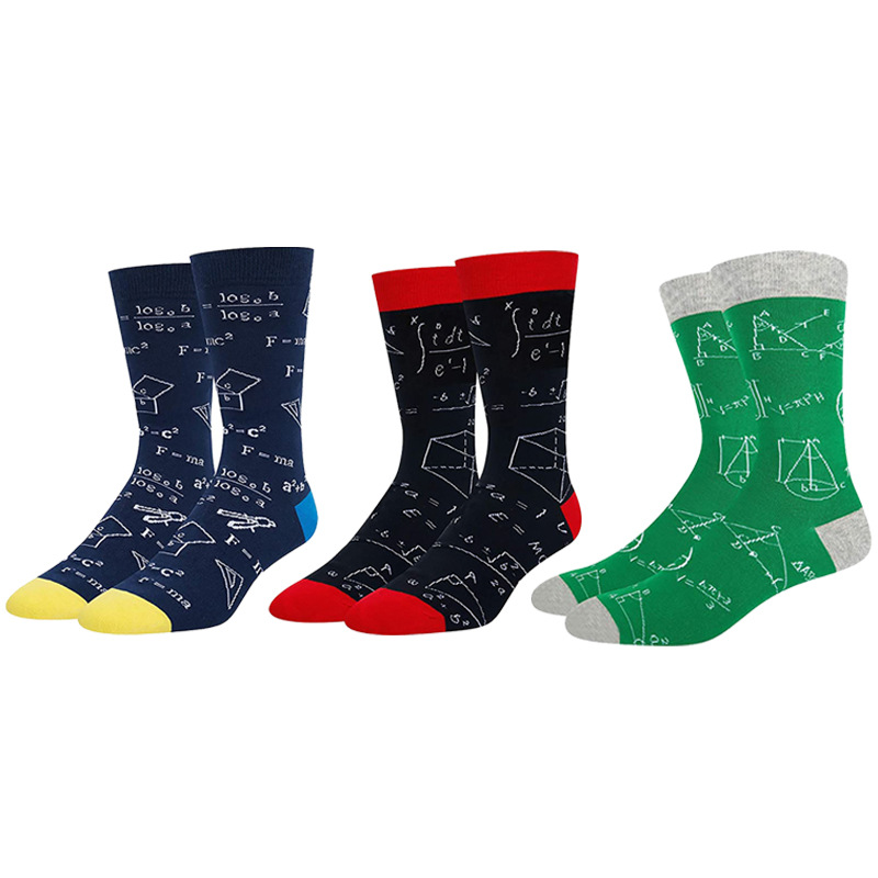 2025d Colorful Math Print Men's Cotton Mid-Calf Socks_voghion.com