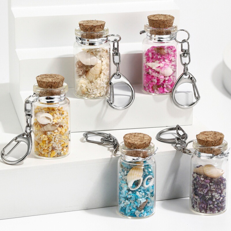 Ocean wish bottle shell powder luminous drift bottle keychain conch shell keychain pendant travel souvenir Ocean wish bottle shell powder luminous drift bottle keychain conch shell keychain pendant travel souvenir