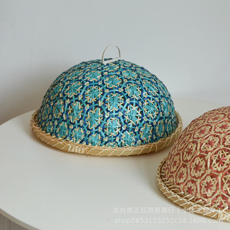 Cesta de bambú, cubierta de verduras, cocina, cubierta de alimentos a prueba de moscas para el hogar, canasta de secado de té, panadería de frutas, a prueba de polvo, recogedor redondo de bambú