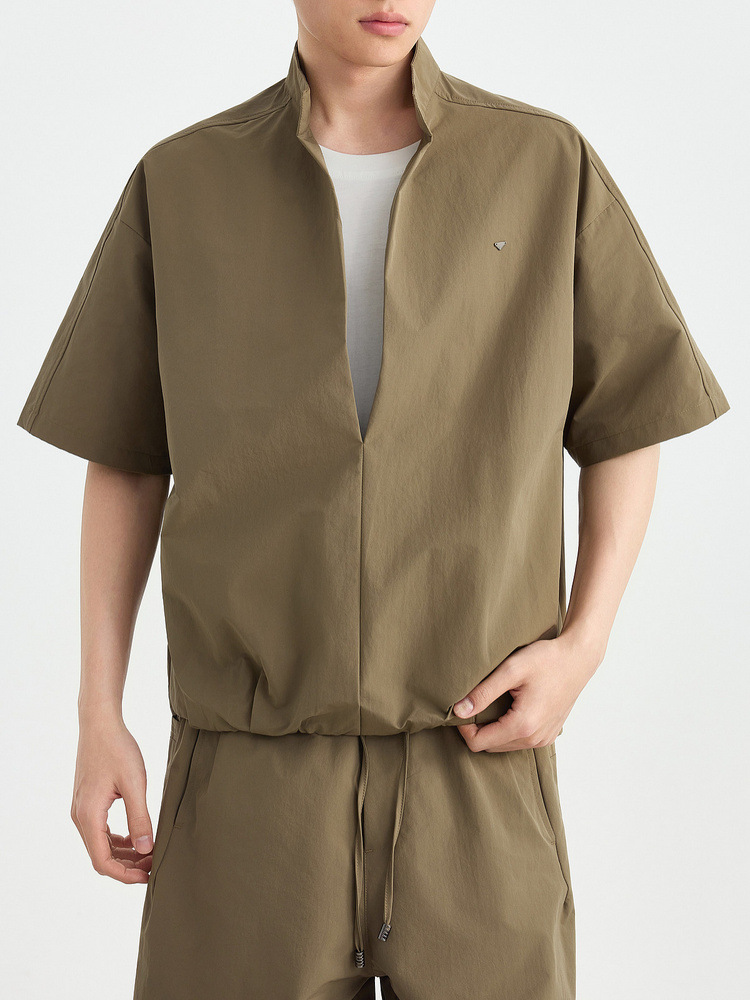 Bộ đồ thể thao nam 2 mảnh áo sơ mi cổ đứng không nút phối quần short — Quần Short Màu Xanh Đen (91680) chi tiết 4
