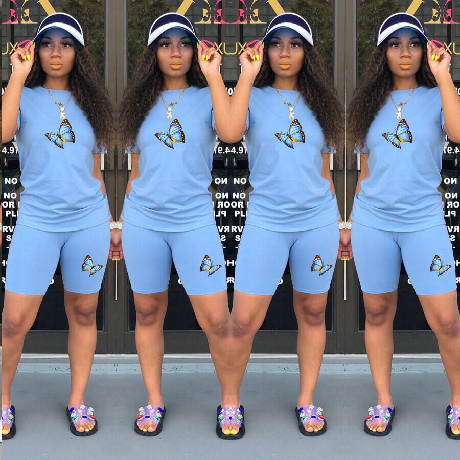 Completo due pezzi da donna con stampa farfalle in tinta unita_voghion.com