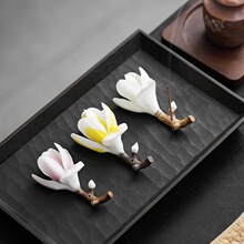 玉兰花线香香插中式手工陶瓷捏花香座摆件檀香沉香炉禅意香炉家居