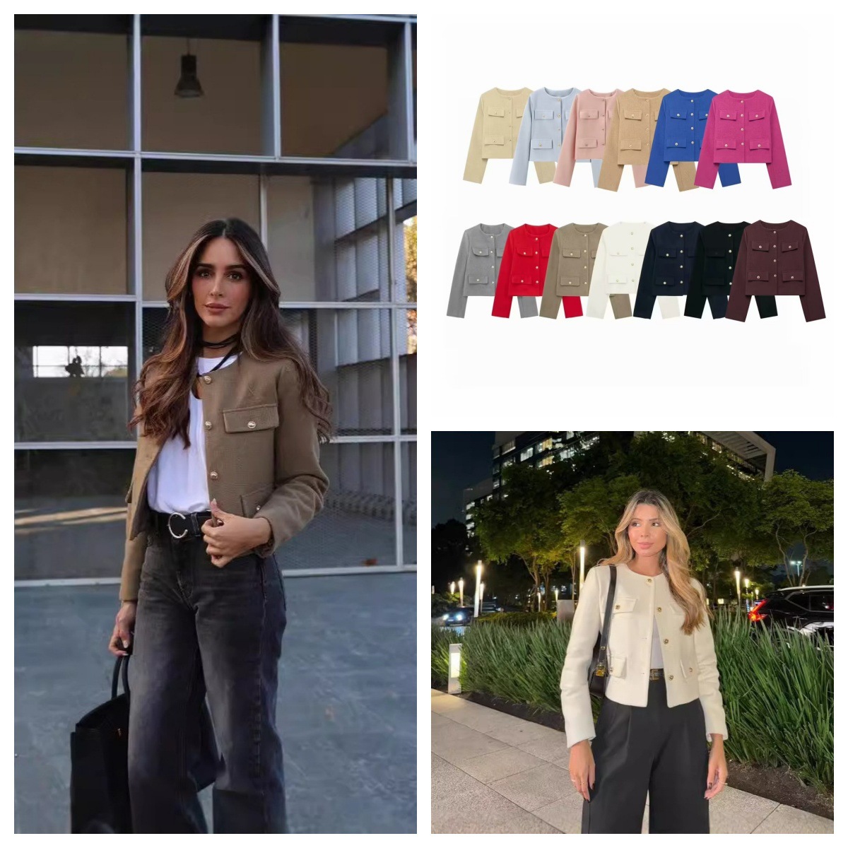 420g Weight Casual Jacket Outerwear Type Long Sleeve Sleeve Length Single Breasted Placket Type Regular Sleeve Sleeve Type Polyester Fabric Type Short Top Length Coat Tops Type Casual, Daily Occasion Round Neck Neckline Regular Fit Fit Type Solid Color Pattern Spring, Autumn Season Women's Gender Pocket Design Elegant, Streetwear Style Women's Elegant Streetwear Solid Color Pocket Single Breasted Coat Casual Jacket 无