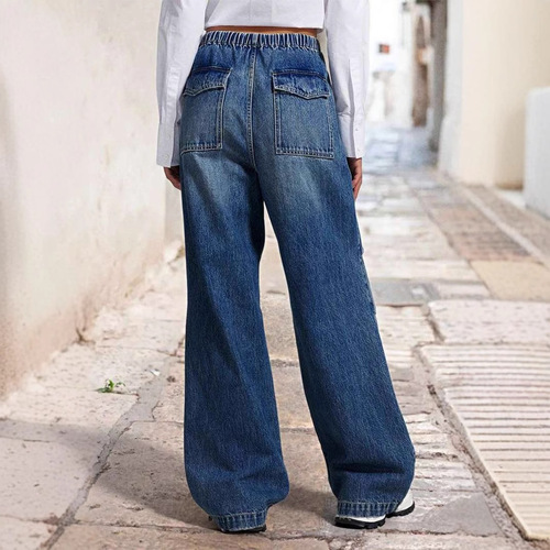 Spring European and American Street Mid-Waist Wide Leg Pleated Loose Women's Retro Straight Leg Pants Trend Brand