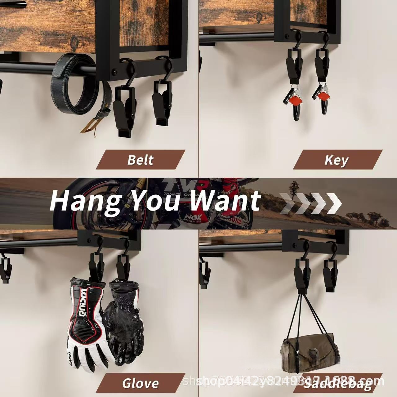 Wooden Motorcycle Helmet Holder Wall-Mounted Helmet Stand with Helmet Rack Riding Gear Accessories Storage Organizer