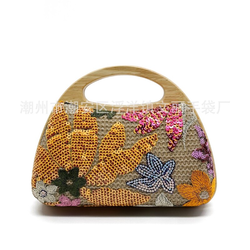 New 2025 Women's Handbags Straw Woven Embroidered Sequin Bags Summer Outing Picnic Bags Cross-Border Fashion Bags