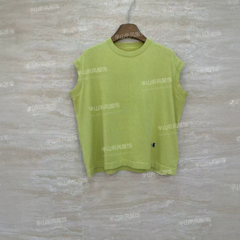 Nanyou European-style high-quality loose-fitting slimming short-sleeved t-shirt with flutter sleeves, sea horse embroidery, simple and versatile knit vest