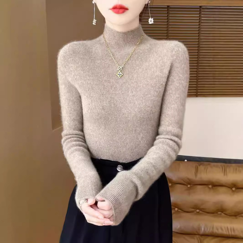 25 Autumn and Winter First-Line Ready-To-Wear Seamless Half Turtleneck Sweater Bottoming Shirt Women's Slim Knitted Long-Sleeved Andy Velvet Sweater