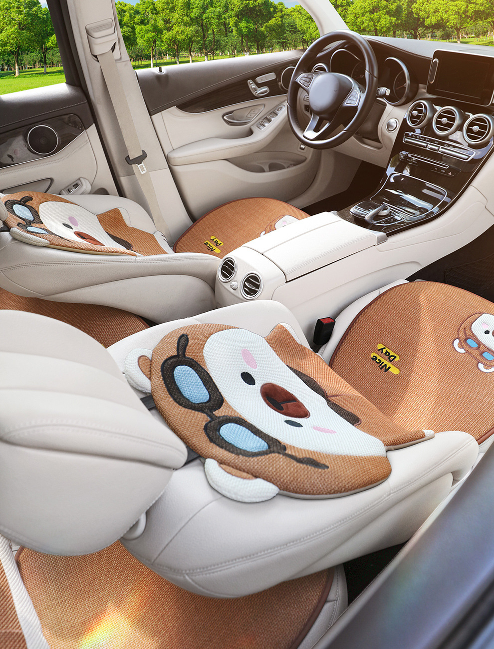 Four Seasons Universal Linen Three-Dimensional Cartoon Flying Bear Car Cushion Cute Internet Celebrity Linen Car Cushion Multi-Piece Set