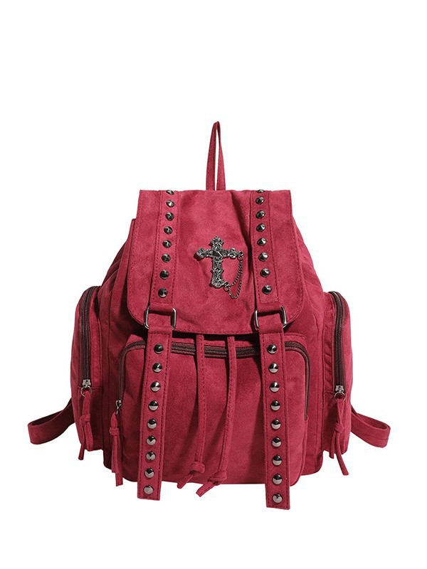Bolsa de piel de ciervo de gran capacidad para mujeres 2025 nuevo remaches cruzados personalidad mochila de nicho mochila de textura casual