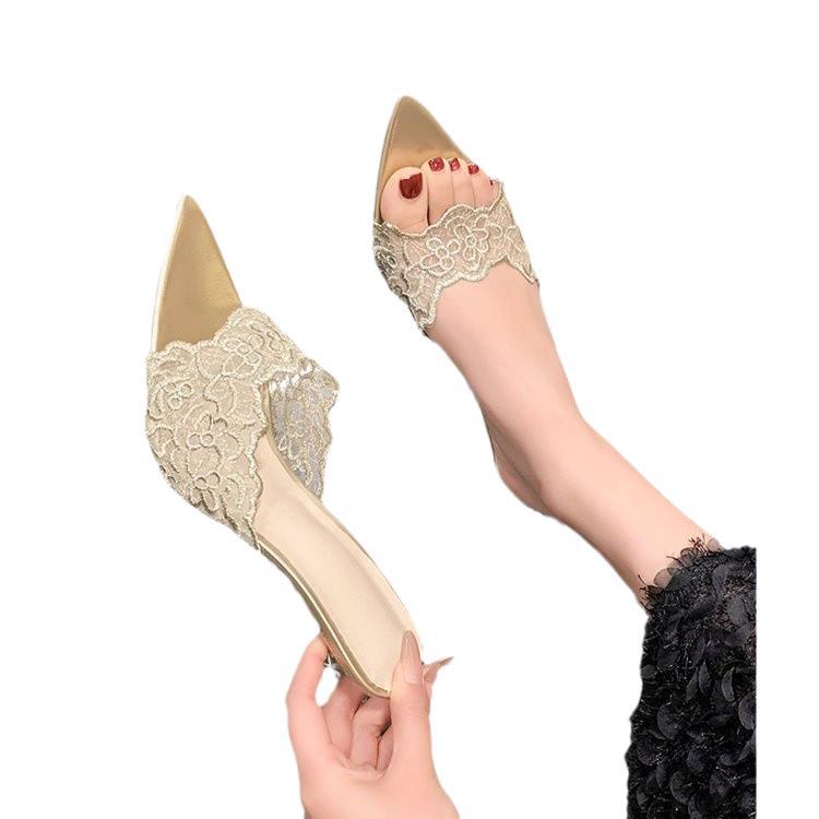 2025 New Open-Toe Pointed Mesh Lace Patent Leather One-Strap Women's Summer Sexy Outdoor Wear Thin High Heel Slippers_vogvips.com