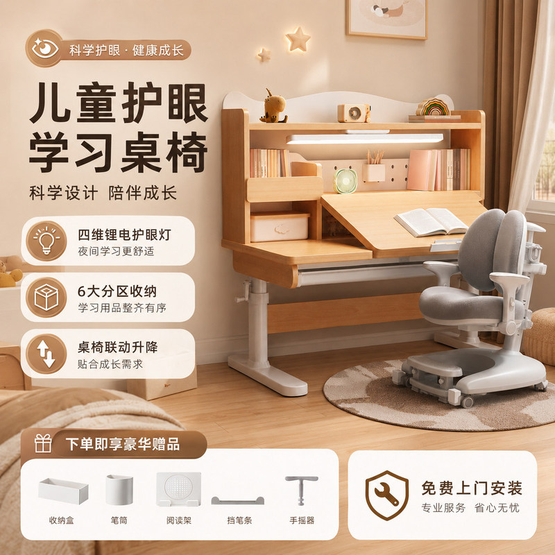 Solid Wood Children's Study Table, Special Writing Desk for Primary and Secondary School Students, New Model for Home Use, Adjustable Study Table and Chair Set