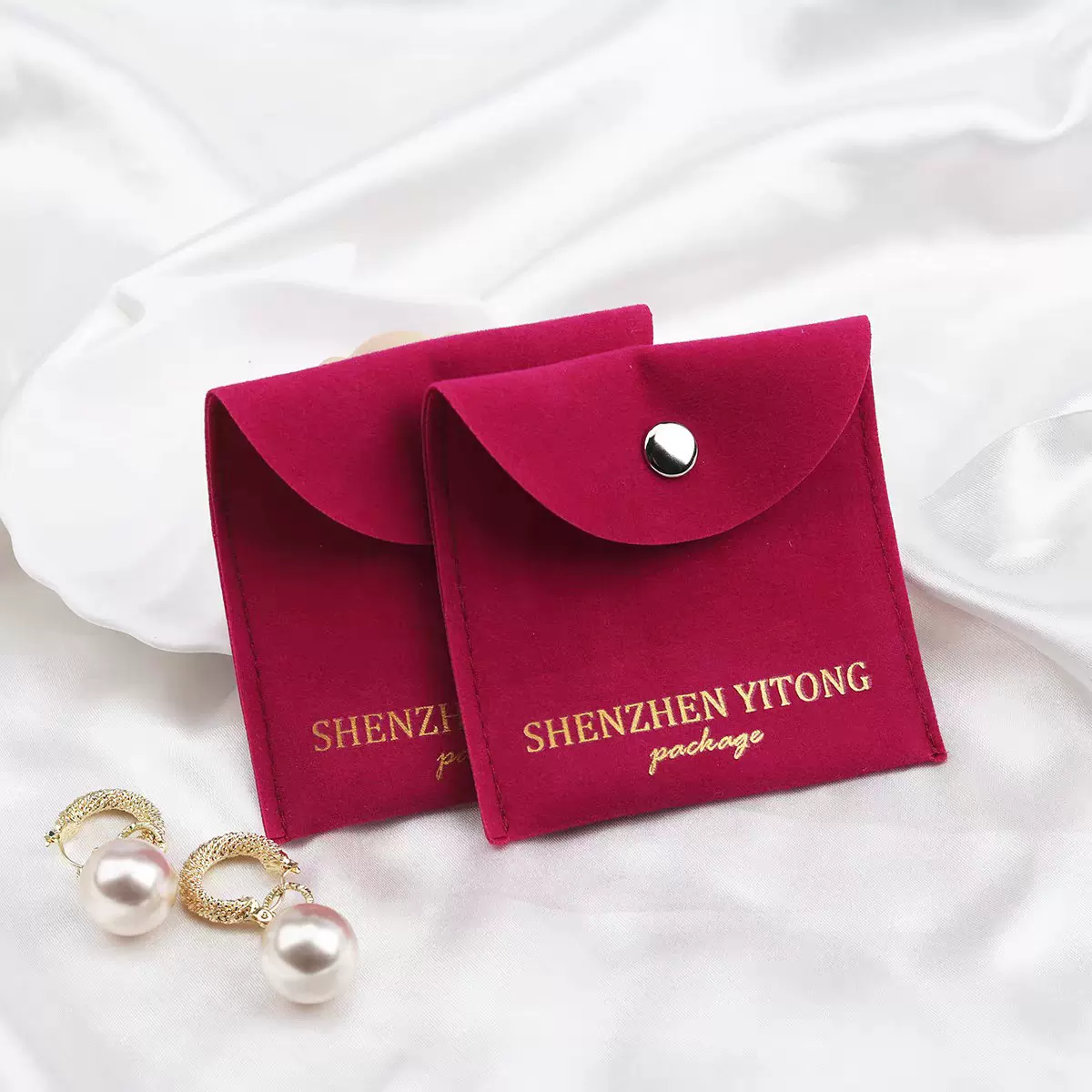 批发按扣绒布袋 首饰收纳袋 绒布信封袋鹿皮绒翻盖袋印logo