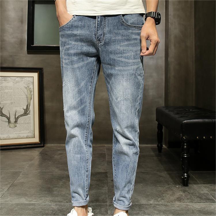 Jeans pour hommes de couleur claire de printemps et d'automne, confortables, élastiques, tendance, marque, coupe slim, petite jambe, polyvalent, délavé, décontracté_voghion.com