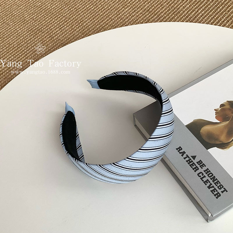 Diadema de tela a cuadros azul coreana, mujer fresca y versátil, diadema superior de cráneo alto blanco, horquilla de presión de temperamento fuera