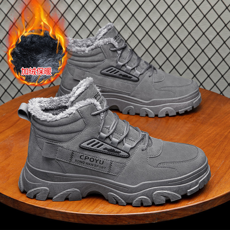 Zapatos de Hombre de Caña Alta para Otoño y Primavera 2025, Nuevo Estilo, Forrados de Felpa, Cálidos, de Algodón, Casuales, de Trabajo, Modernos, Tipo Botas Martin