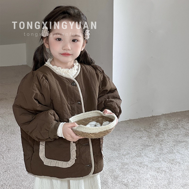 Niñas coreanas encaje de terciopelo retrógrado ropa de algodón nuevo otoño y invierno ropa de bebé chaqueta