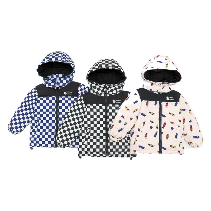 Nueva Colección Otoño/Invierno 2025, Ropa para Niños y Niñas, Chaqueta Acolchada con Capucha, Estampado de Bloques de Color y Cuadros