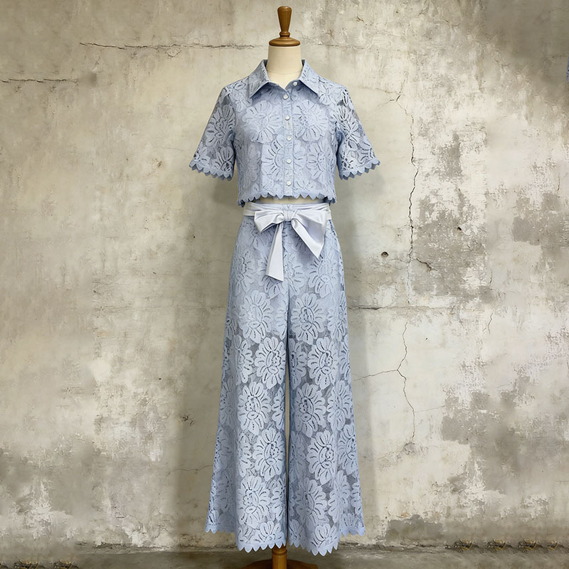Elegant Retro Two Piece Set With Lapel Short Top And Bow Trousers_voghion.com