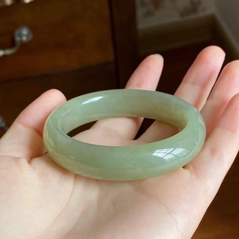 Vòng tay ngọc bích Hetian Tân Cương tự nhiên màu xanh trứng vịt – đường kính trong 54–64 mm chi tiết 13