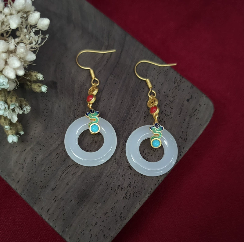 Classic universal ethnic earrings jade, ethnic style