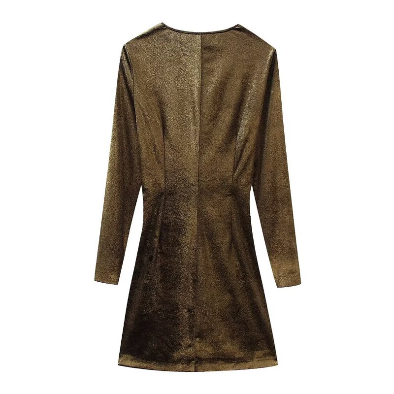 Spring 2024 new European and American cross-border women's clothing elegant light mature V-neck pleated velvet mini long sleeve slim fit dress