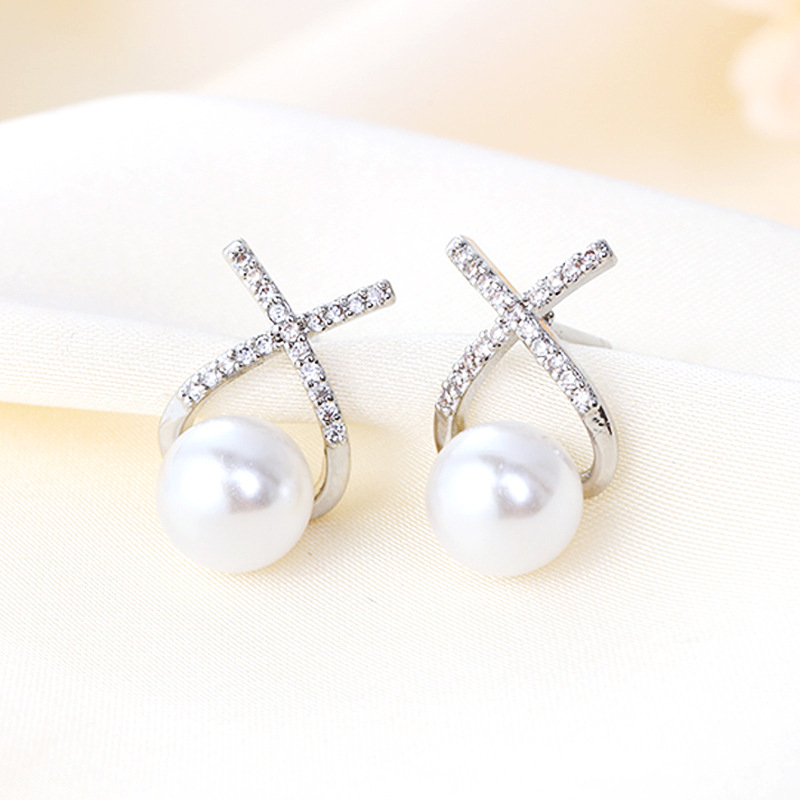 925 Sterling Silver Ear Needle Material 1 Pair Imitation Pearl Copper Artificial Pearls Zircon 925 Sterling Silver Earrings Geometric Heart Shape Drop Earrings Ear Studs