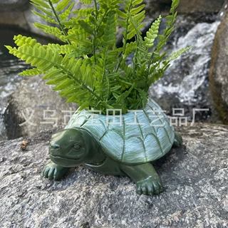 1件乌龟花盆雕像摆件 创意动物树脂雕像工艺品 适用户外花园庭院