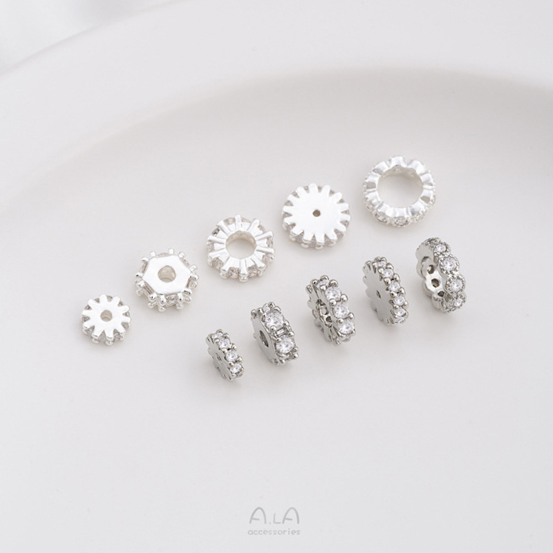 thick silver strong color retaining zircon spacer white gold color inlaid zirconium snowflake spacer sequin diy beaded gasket ornament accessories