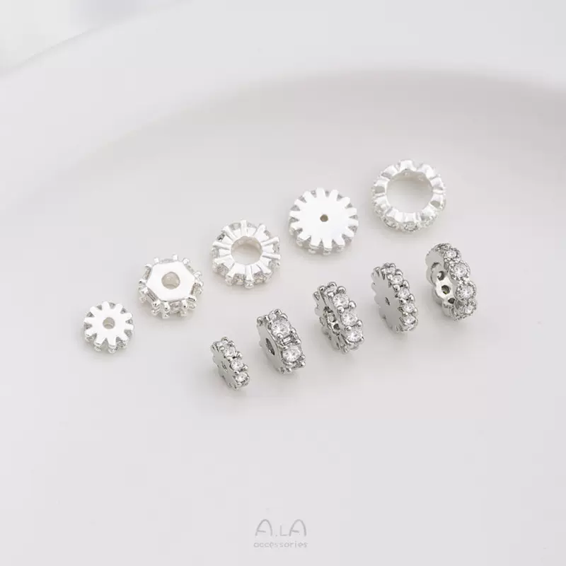 包厚银强保色锆石隔片白金色镶锆雪花隔珠片diy串珠垫片饰品配件