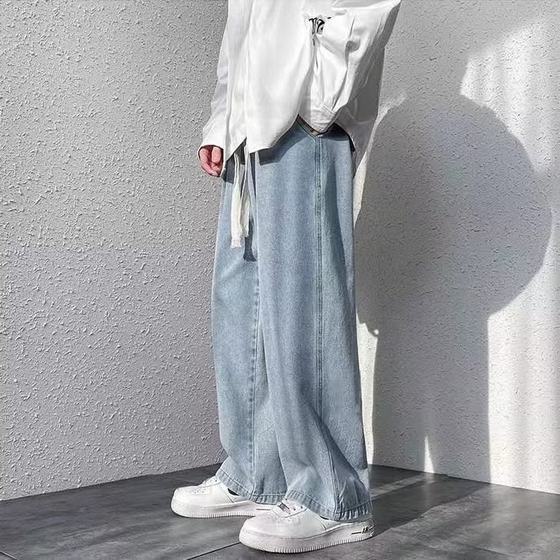 Pants high street ins fashionable jeans men's spring and autumn American retro loose wide-leg pants fashionable brand Ruan handsome straight trousers