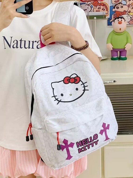 日本 y2k バックパックかわいいニッチバックパック kt 猫プリントスクールバッグ女の子のための大容量学生キャンパスバックパック|undefined