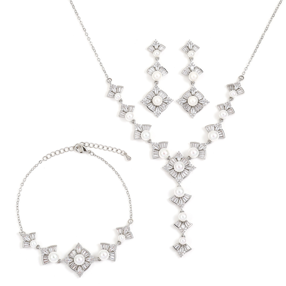 Collier et boucles d'oreilles en perles en forme de goutte d'eau, parure de bijoux deux pièces pour femme, accessoires de mariage haut de gamme._voghion.com