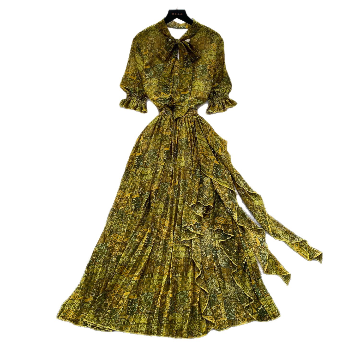 Retro Printed Dress Short Sleeved a Line Skirt Long Slimming Elegant Summer Women's Clothing_ecoleips.com
