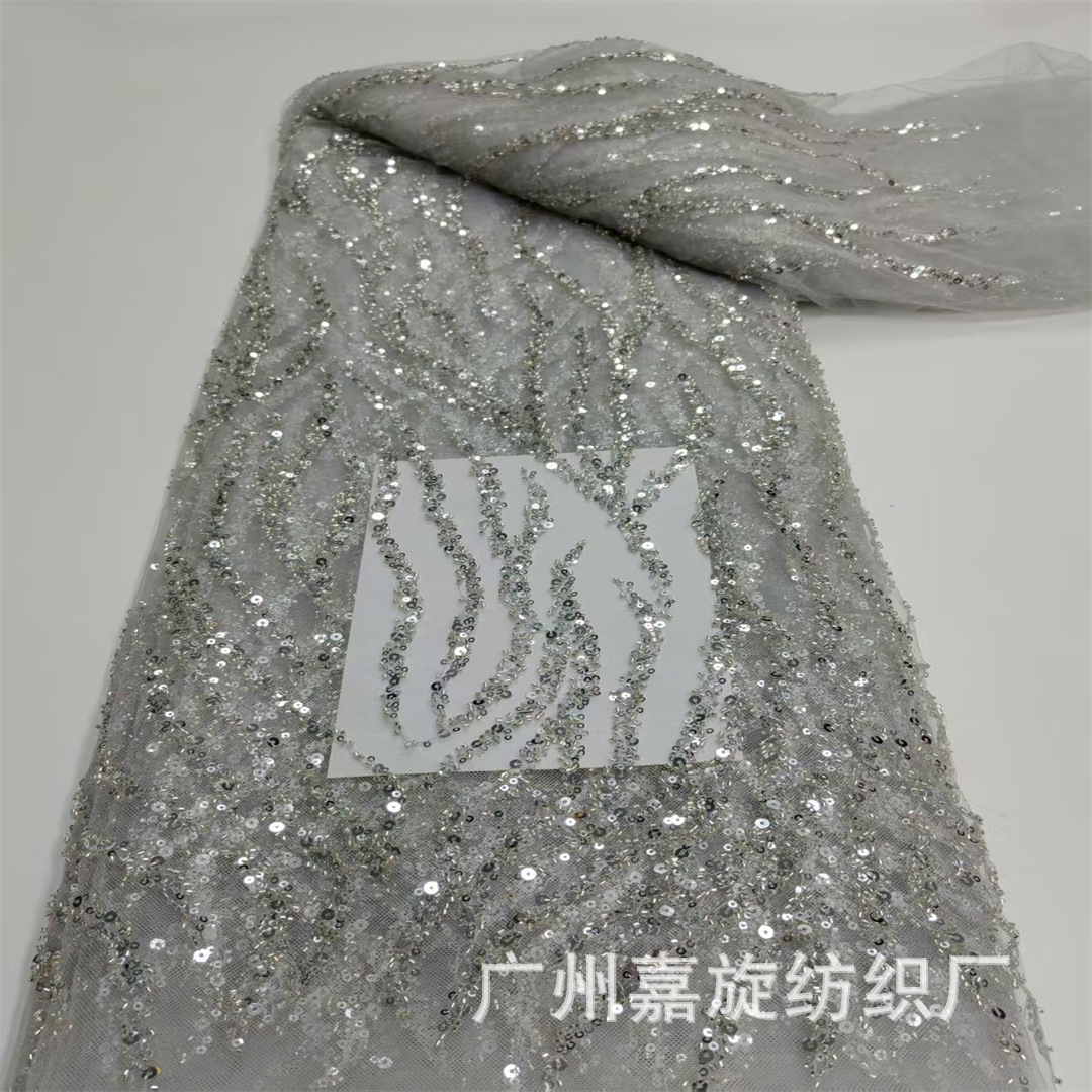 Cristal tubo onda patrón de lentejuelas malla de tela de encaje vestido de novia etapa desgaste moda tela JX2433