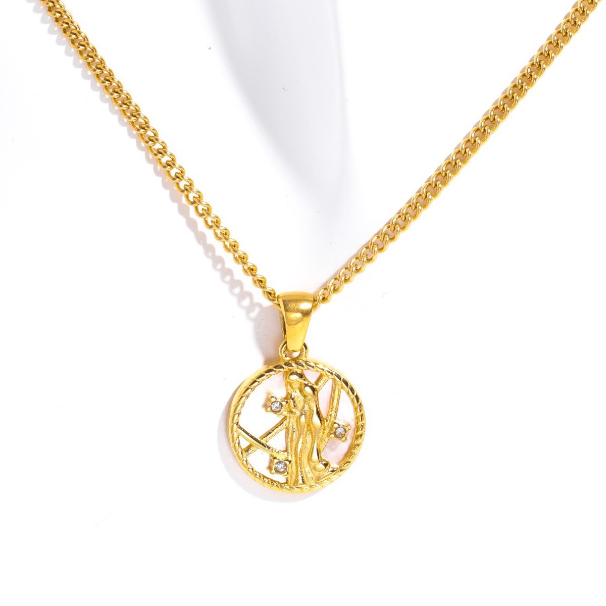 Collar Moneda del Horóscopo, 12 Signos, Bañado en Oro image 12