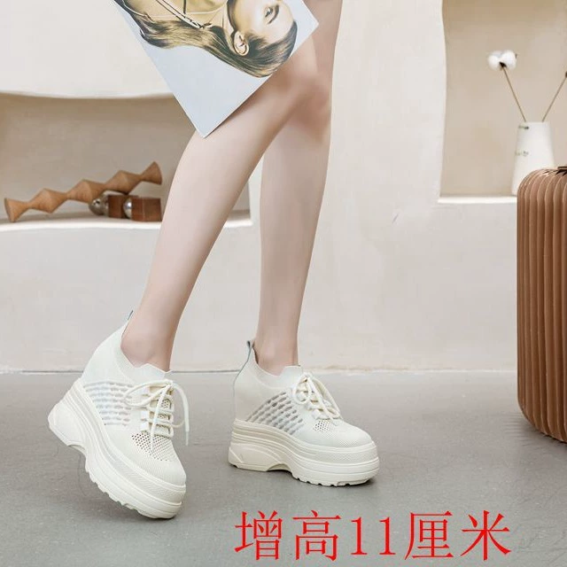Туфли на платформе на толстой подошве, женская обувь скрытой высоты, 11 см, летящая тканая женская обувь, легкая, универсальная, повседневная, модная, дышащая, прочная