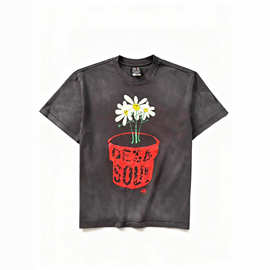 SAINTMICHAEL短袖花朵印花重磅T恤320克男女同款宽松美潮T恤一件