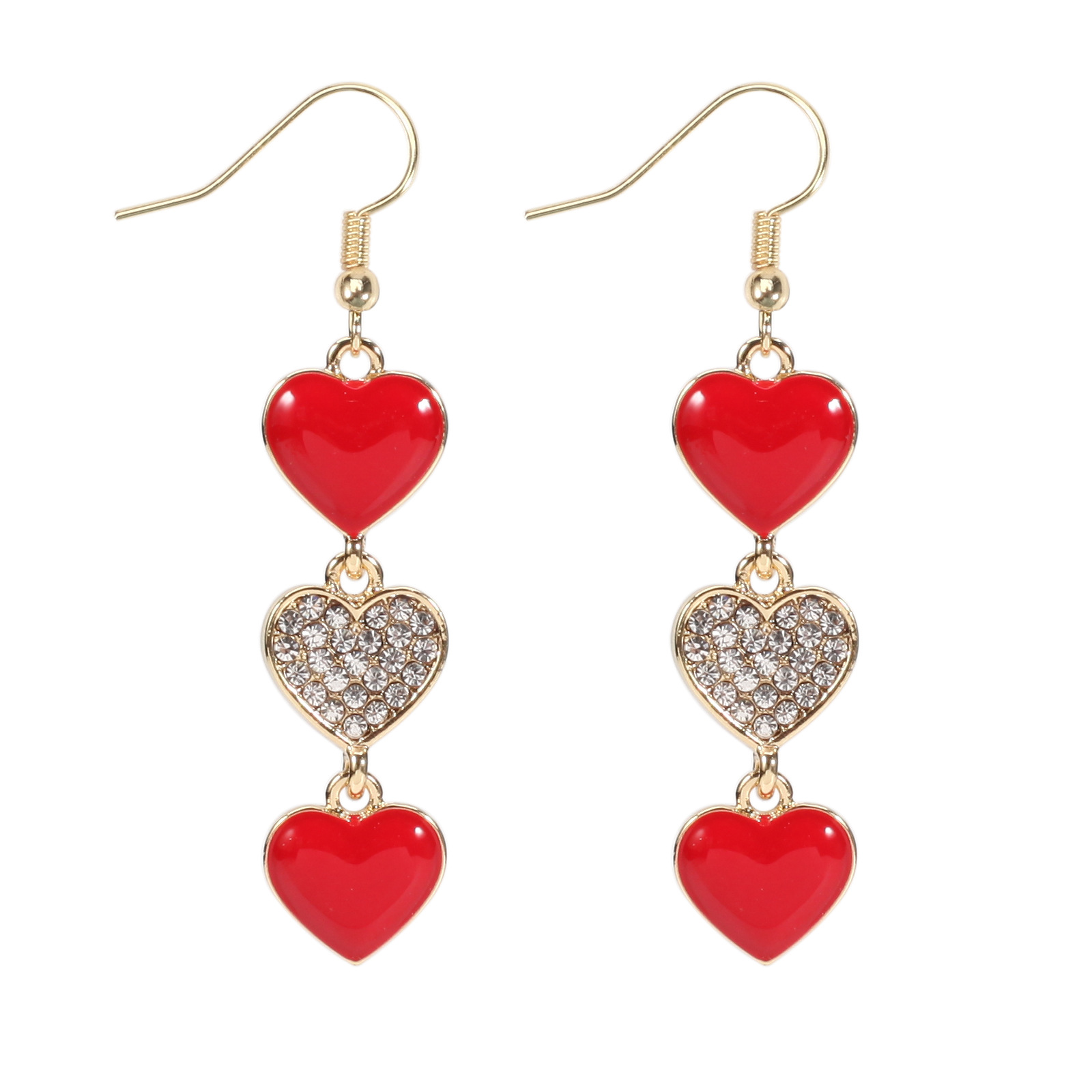 18g Weight Copper Ear Needle Material Rhinestones, Pearl Inlay Material Drop Earrings Classification 1 Pair Quantity Holiday, Daily Occasion Alloy Material Heart Shape Pattern Women's Gender Enamel, Inlay Design IG Style, Sweet Style 1 Pair IG Style Sweet Heart Shape Enamel Inlay Alloy Rhinestones Pearl Drop Earrings 37