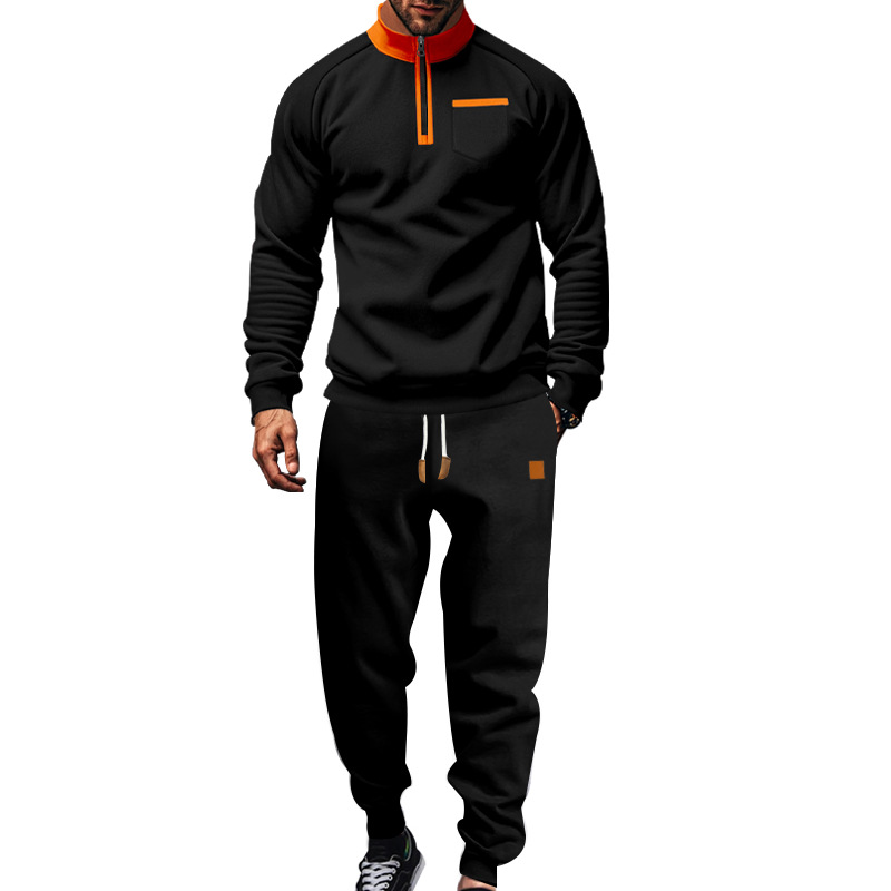 Herren Trainingsanzug Mit Stehkragen Und Fleece Kapuzenpullover_voghion.com