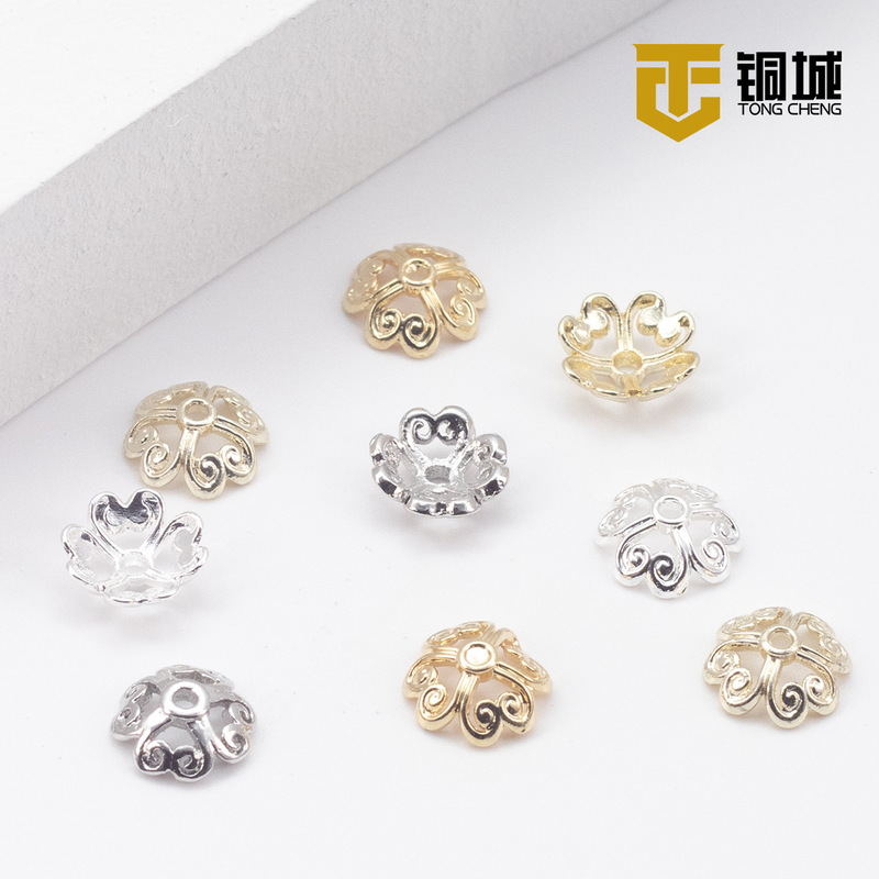 18K gold four-leaf flower holder high color plating real gold 8.5mm handmade DIY beaded material jewelry spacer accessories