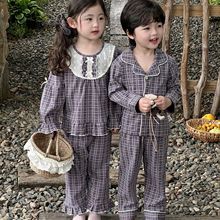 春秋儿童睡衣套装纯棉男童女孩网红宽松家居服2025新款开衫长袖韩