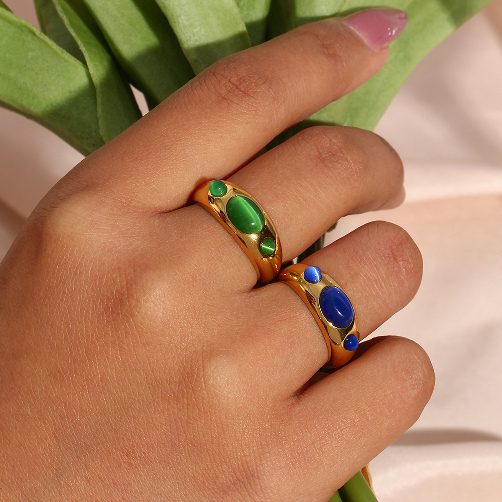 Vintage Style Oval Stainless Steel Rings Inlay Opal Stainless Steel Rings